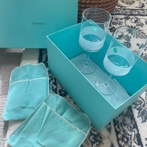 Tiffany & Co Diamond Point Wine Glasses • RARE • set of 2